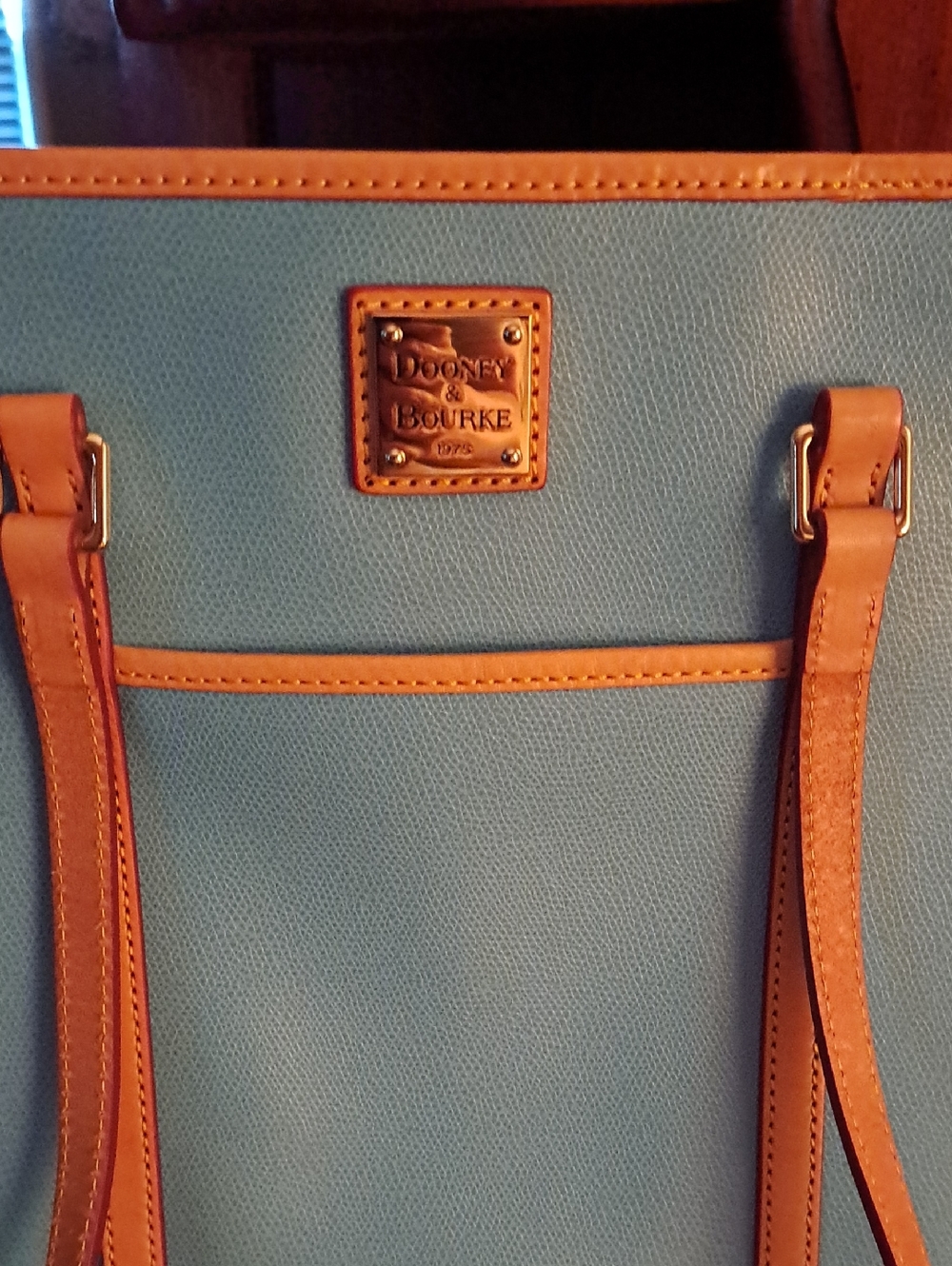 Dooney & Bourke Blue Tote with Tan Leather Trim